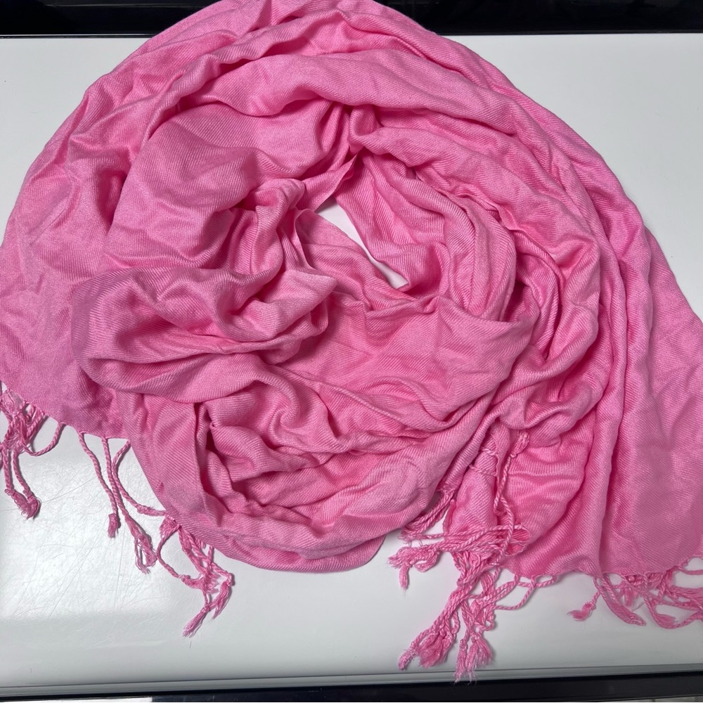 Pink Women's Scarf with Fringe